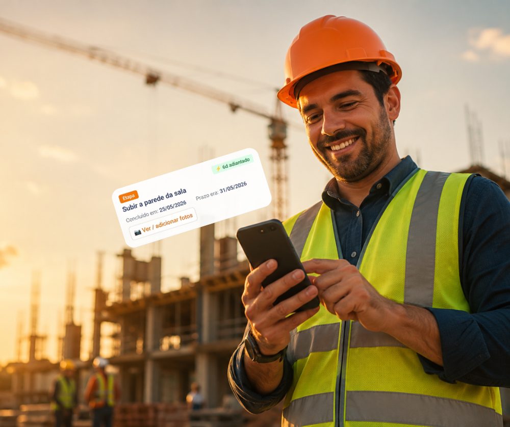 Trabalhador usando o Maestro de Obras na obra